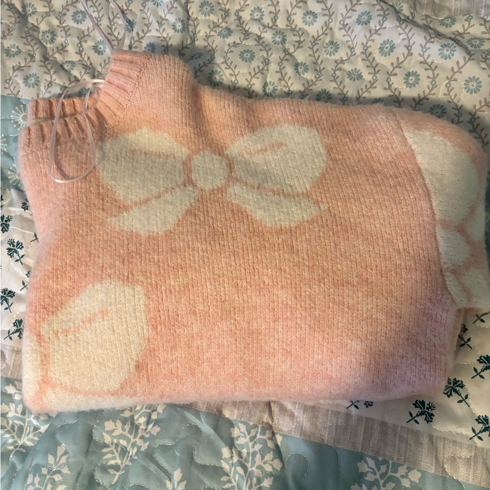 Jessica Simpson Pink and White Cowl Neck Sweater